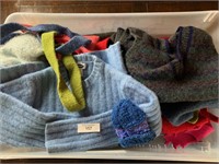 Assorted Winter Clothing in Clear Tub