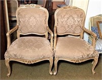 Pair of French Provincial Beige Arm Chairs