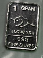 I Love You Silver Bar 1 Gram