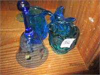 Misc. Blue Glass Lot-Bell,Pitcher,Toothpick,Fish