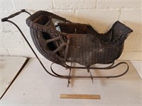 Vintage Wicker Baby Carriage - Missing Wheels