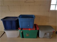 5 Assorted Plastic Totes 1 Lot 1 Missing Lid