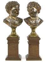 Pair of Bronze Busts Laughing and Crying Baby
