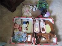 3 Boxes of Cat Figurines, Perfume Bottles,