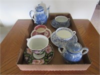 Box of Porcelain - Tea Cups & Saucers, Tea Pot