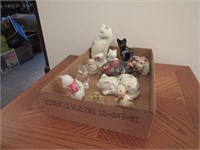 Box of Cat Collectibles including Fenton