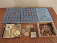 Selection of Pennies, Foreign Coins and Currency