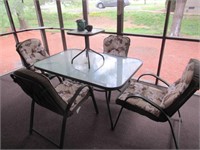 Glass Top Patio Set Table with 4 Chairs and End