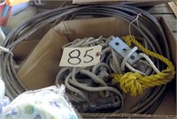 BOX LOT OF  ROPES AND PULLYS AND SEWER EEL