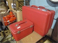 3 RED SUITCASES - HARD SIDES