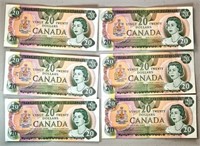 6 x  $20.00 Canada Bills (1979)