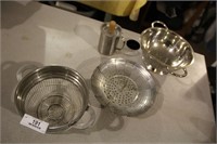 3 STRAINERS & BUTTER TIN W/BRUSH