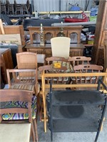 (9) Chairs, Racks, China Cabinet, (2) Lamps