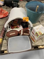 Group w/ (2) Footballs, Container, Cooking