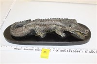 Aluminum Alligator on Wooden Base
