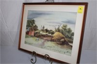 Vintage Farm Scene Watercolor Print