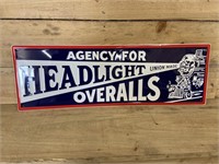Embossed "Headlight Overalls" Metal Sign