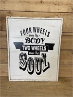 "Four Wheels" wood sign