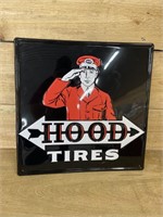 "Hood Tires" embossed Metal Sign