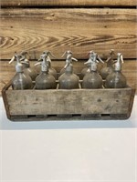 Lot of (10) Seltzer Bottles w/Crate