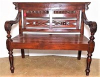 Mahogany Child's Bench with Asian Carvings