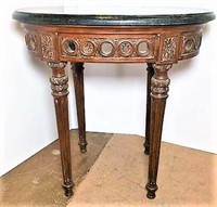 Carved Wood Occasional Table with Black Marble Top
