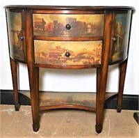 Demilune Entry Table with Inset French Scenes