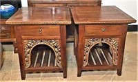 Pair of Heavily Carved Side Tables with One Drawer