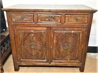 Rustic Carved Sideboard with 3 Drawers