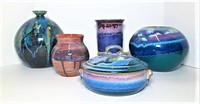 Hand Turned Pottery Vases & Lidded Bowl