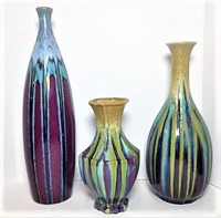 Ceramic Glazed Design Vases- Lot of 3