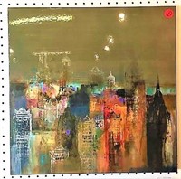 Cityscape Abstract Glazed Print on Board