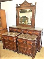 Marge Carson Ornate Marble Top 3 piece Bedroom Set