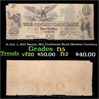 $1 Jan. 1, 1852 Boston, MA- Cochituate Bank Obsole