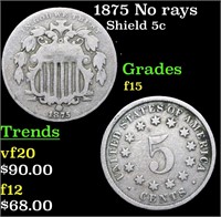 1875 No rays Shield Nickel 5c Grades f+