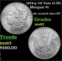 1878-p 7tf Vam 13 R5 Morgan Dollar $1 Grades Selec