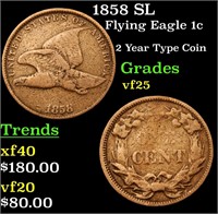 1858 SL Flying Eagle Cent 1c Grades vf+