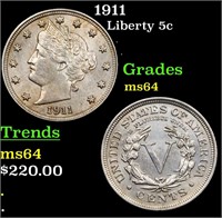 1911 Liberty Nickel 5c Grades Choice Unc