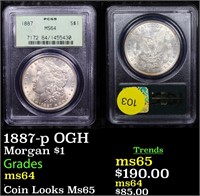 PCGS 1887-p OGH Morgan Dollar $1 Graded ms64 By PC