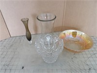 4pc: 3 flower vaces & Opel serving dish