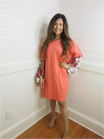 Coral Dress with Floral Sleeves