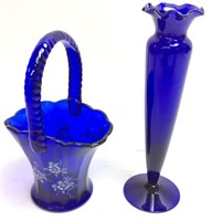 (2) COBALT BLUE ART GLASS