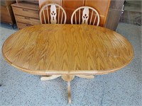 Oak Pedestal Table with 2 Chairs