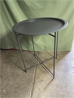 Grey metal folding side table/tray - 21in tall,