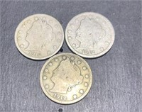 Lot of 3 1912-d Liberty V Nickels