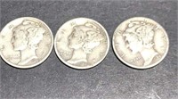 1940-d, 1940-d,1942-d Silver Mercury Dimes