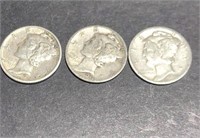 1943-d, 1944-d,1945-s Silver Mercury Dimes