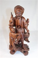 Chinese Carved Wood Sculpture of Fishermand &Child