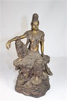 Antique Bronze Tibetin Goddess on Rock