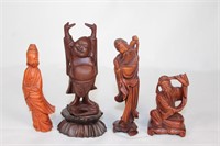 Lot of 4 Asian Wood Figurines Buddah, Kwan Yi